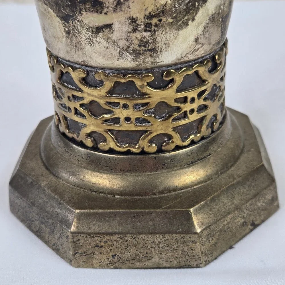 Vintage Bombay Vase Silverplate with Brass Detailing Octagon Shaped Base India